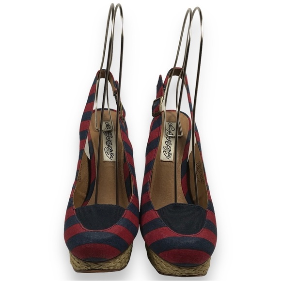 Monkey Overboard Womens Striped Canvas Espadrille Platform Red Blue Sz 7 - Picture 11 of 16